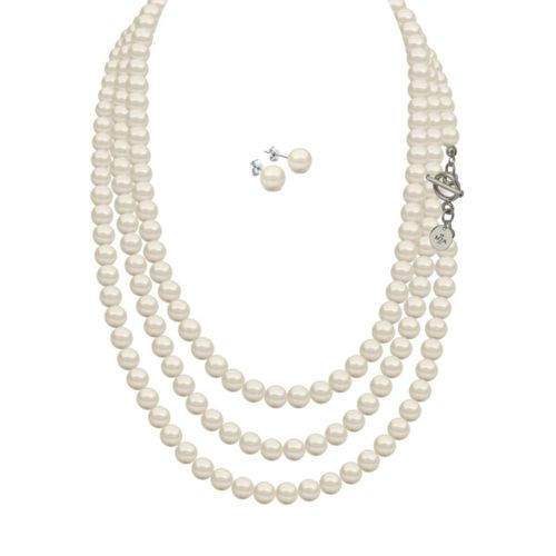 Collar y aretes Perlas de cristal Crema plata .925 Zvezda