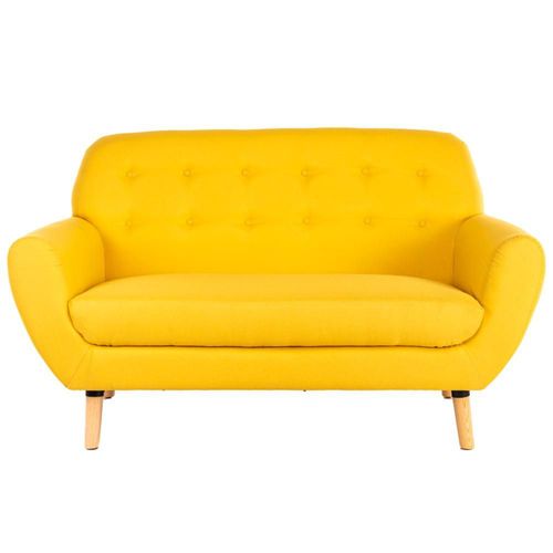 Sofá de 2 plazas con Tapizado Amarillo. Estructura de Madera Sólida