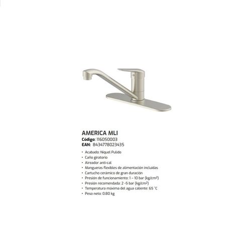 Llave Mezcladora Teka AMERICA MLI Acabado Niquelado