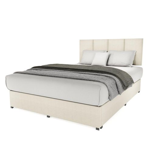 Cama Recamara Base y Cabecera Magna Napoles King Size Madera Tapiz Lino Beige