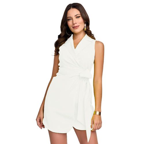 Vestido con solapa sin mangas y cruce con lazo a un costado