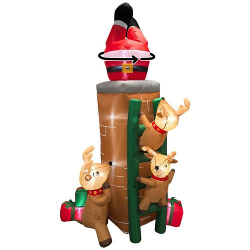 Inflable de Árbol de Navidad Chimenea con santa, renos y regalos * con rotación  * y luces led 2.25m de alto