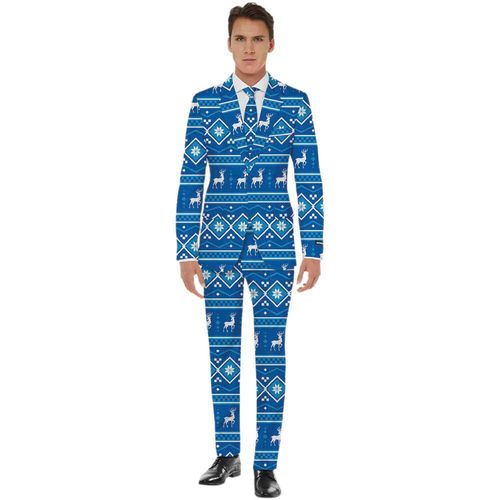Traje Navideño Copo de Nieve Azul para Hombre REV Traje Divertido Navideño Azul para la Oficina