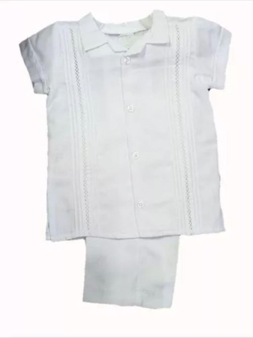 Guayabera Niño Traje Bautizo Niño Lino Picueta Blanco