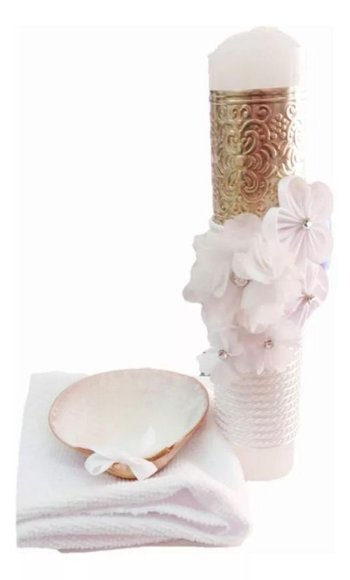 Kit de Vela Bautizo Set Vela Bautizo con Flores