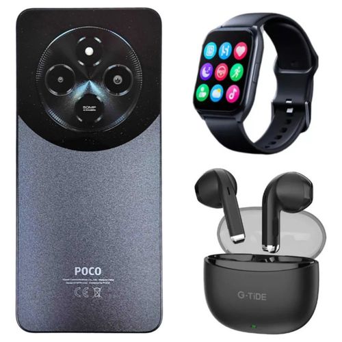 Xiaomi Poco C75 256gb+Smartwatch Filwans GTS+Audífonos Bluetooth G-tide. NEGRO