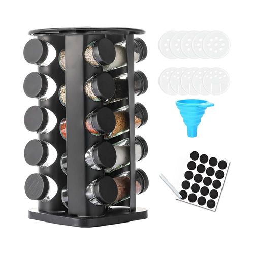 Especiero Giratorio 360 Bluelander  de 5 Niveles Con 20 Frascos de Vidrio  Color Negro