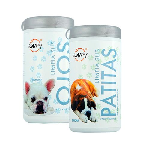 2 Pack TOALLITAS HÚMEDAS LIMPIA PATITAS + LIMPADOR DE OJOS PARA MASCOTAS WAIPY