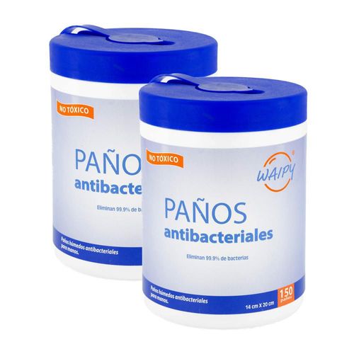 2 Pack Toallas Húmedas Antibacteriales de Manos Waipy | 300 paños