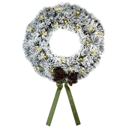 Corona de Navidad 50cm Iluminada nevada con 2 piñas gigantes mistletoe con 2 tipos de rama pine y pvc Guirnalda Luces LED Cálida Nevada Decorada