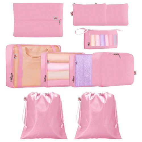 Organizadores de viaje para maletas bolsas organizadoras paquete 10 piezas ROSA-AGATA esenciales para viaje útil para set de maletas 28” 24” y 20”