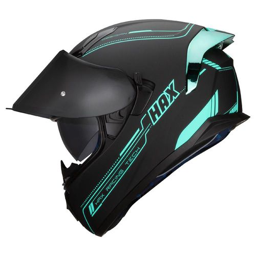 Casco Integral Hax Obsidian Negro Turquesa Certificado ECE y DOT