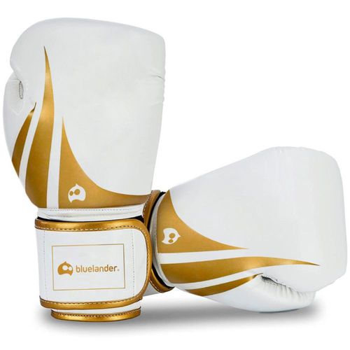 Guantes de Box Bluelander 8 Oz Blanco y Dorado Protector Bucal Incluido
