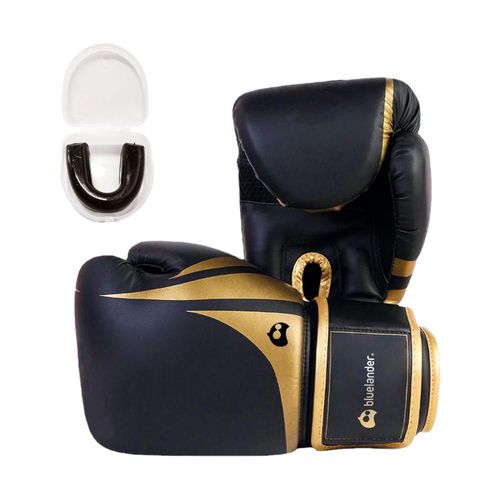 Guantes de Box Bluelander 10 Oz Negro y Dorado Protector Bucal Incluido