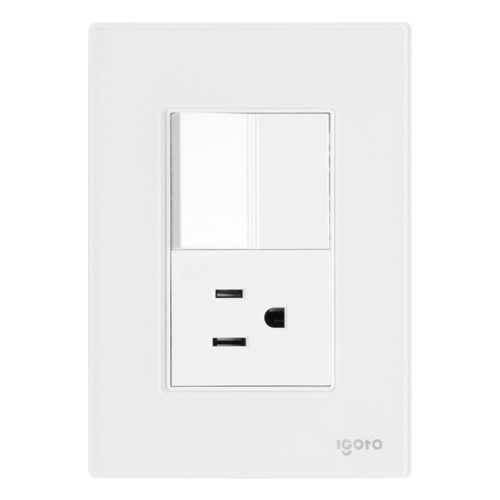 Placa armada cristal 1 apagador sencillo 1 contacto 1.5 módulos blanco