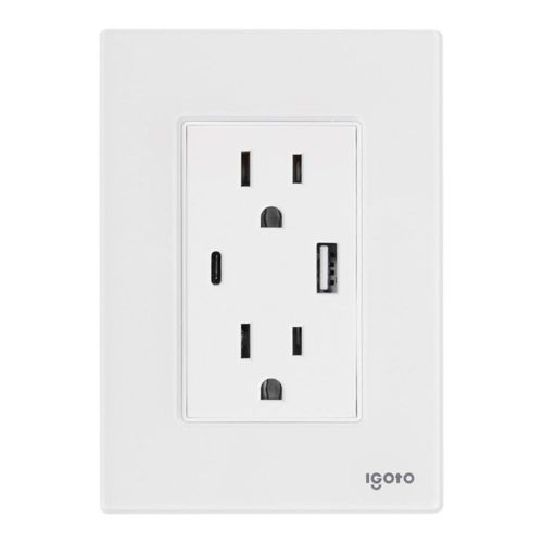 Placa con contacto 1 USB y 1 USBC blanco