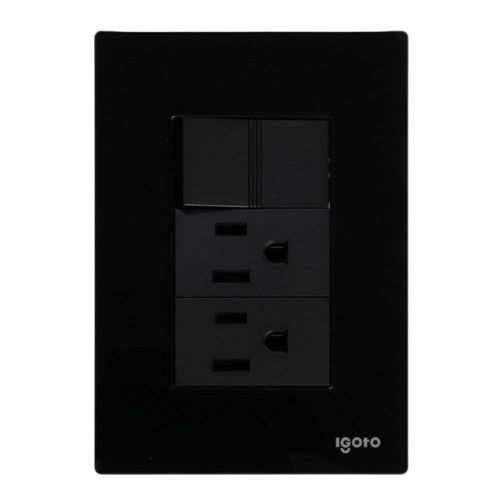 Placa armada cristal 1 apagador sencillo 2 contactos de 1 módulo negro