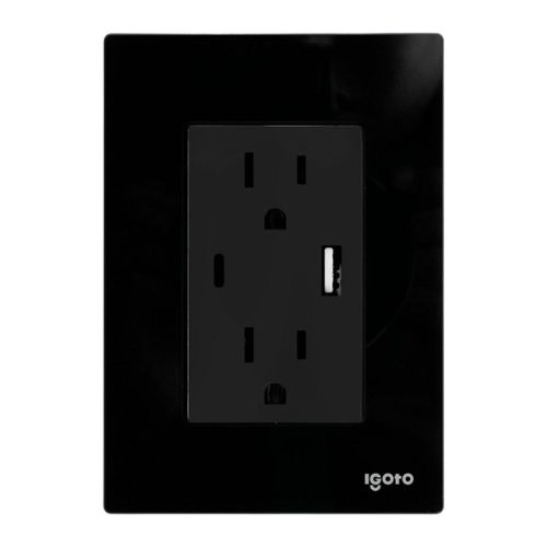 Placa contacto 1 USB y 1 USBC negro