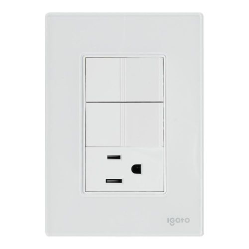 Placa armada cristal 2 apagadores sencillos y 1 contacto 1 módulo blanco