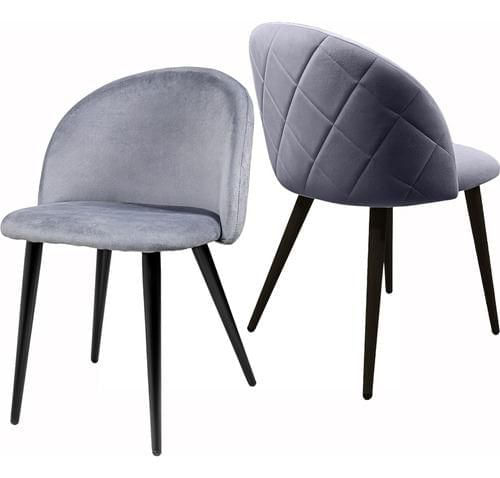 Set 2 Sillas Comedor Terciopelo Modernas Acolchadas Gris