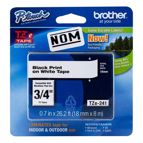 Cinta Brother Laminada TZE-241 sobre blanco 18mm x 8mm