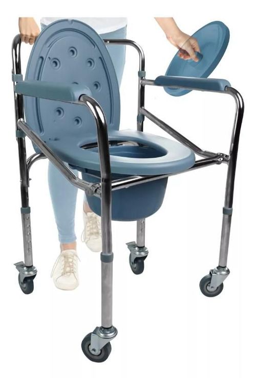 Gambimedic Silla De Baño Comodo Con Ruedas Plegable Discapacitado Aumento Para Baño Incluye Cubeta Removible Altura Ajustable Silla Ducha