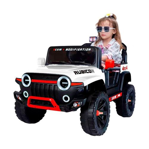 Carro Infantil Bluelander Tipo Jeep  Montable 5 KM/H,Montable Electrico Musical, Luz Led, Puerto USB, MIC, Bateria Recargable (Blanco)