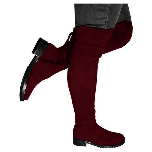 Bota Larga Mujer Tipo Maxi bota Tacón Bajo Vino Nyxmart