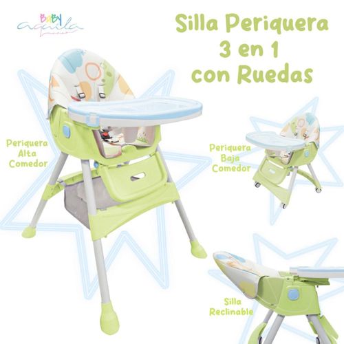 Silla periquera Alta 3 en 1 con Ruedas Aquila Verde - SP5260