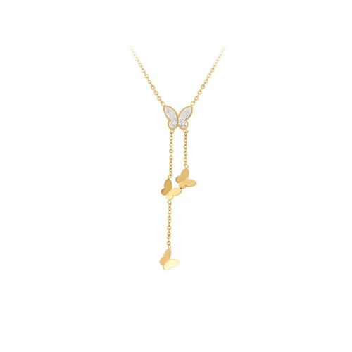 Collar Dama Mariposas Cristales Austriacos Oro 14K Laminado Dorado