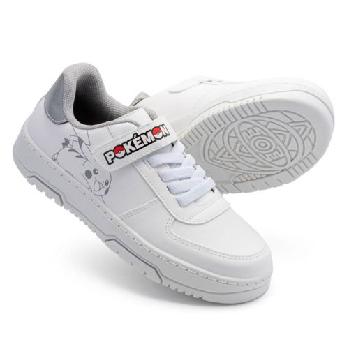 Tenis Pokémon Niños Pikachu Blancos Escolares Calzado Oficial con Velcro y Suela Antideslizante
