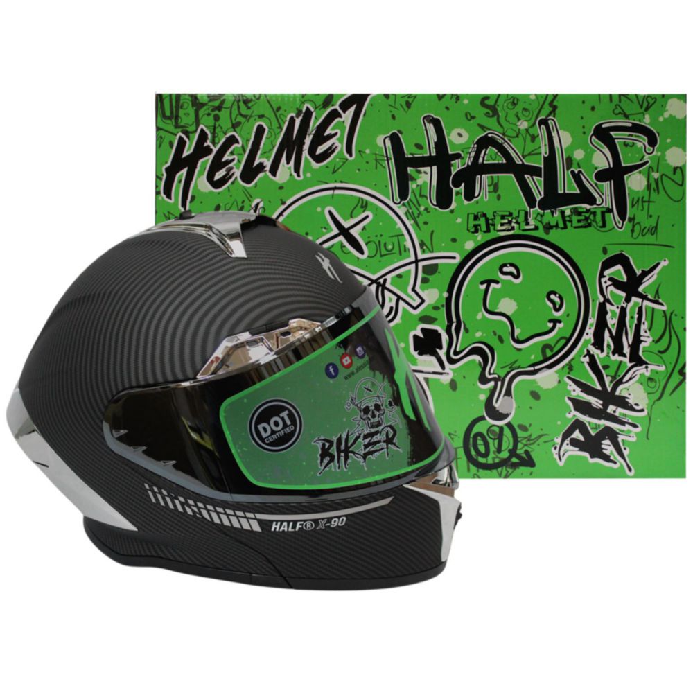 Casco Para Moto Abatible Half Revo Visor Espejo Lente Humo Silver