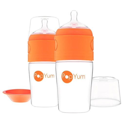 Set 2 Biberones PopYum 9oz/260 ml Anti cólico Color Naranja, Flujo medio