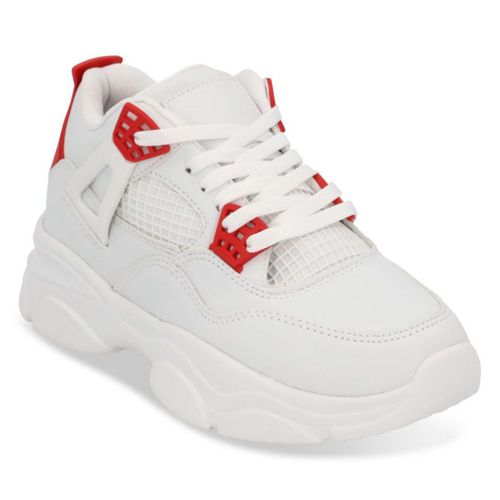 Tenis Abotinado Blanco Con Agujetas, Tenis Para Dama, Tenis De Plataforma, Zapatos Con Plantilla Textil, Estilo Casual Y Cómodo