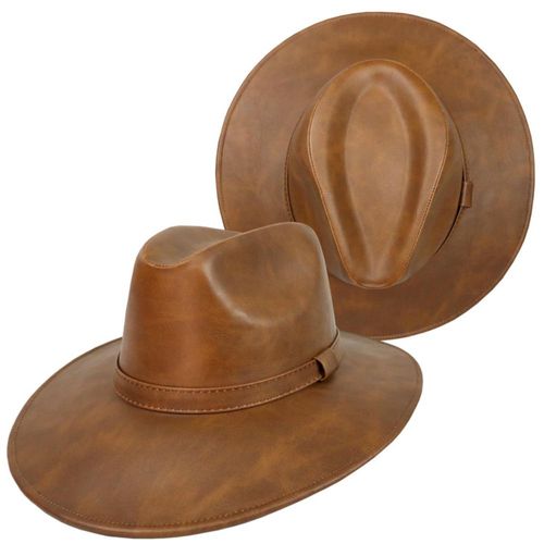 Sombrero Indiana Tipo Piel Vegana Retro Vintage Hombre Mujer Hípster Elegante Ocre M Ac