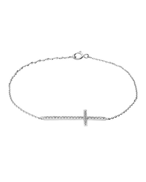 PULSERA DE CRUZ DE ORO BLANCO 14K 18CM APROX CON 16PTS DE DIAMANTE (SI3) (I1)