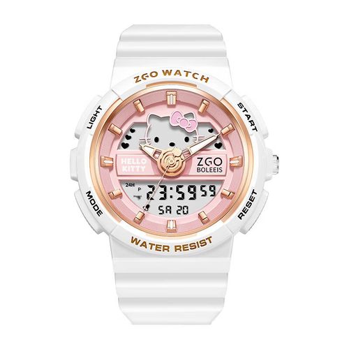 Reloj Hello Kitty deportivo impermeable para niñas blanco y rosa