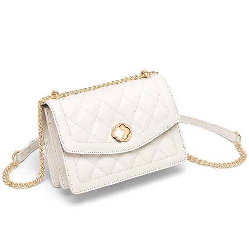 Bolso Cnolés Cuadrado de Cuero Blanco Sucio con Cadena