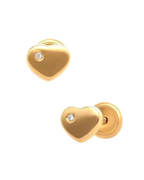 Broqueles CorazÃ³n Oro 14K con 1 pt Diamante PRB-145-A