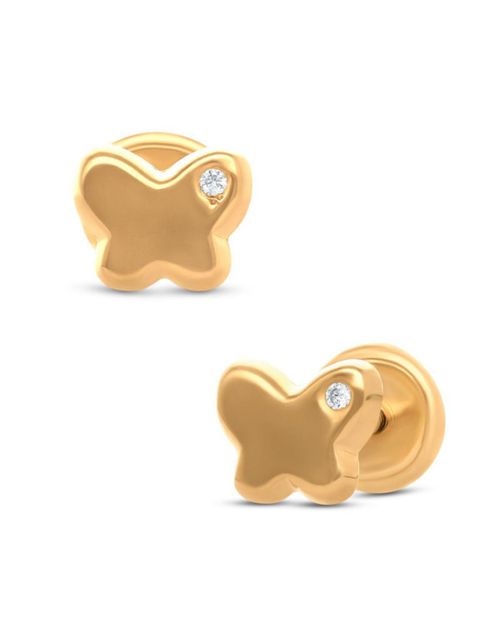 Broqueles Mariposa Oro 14K con 1 pt Diamante PRB-153-A
