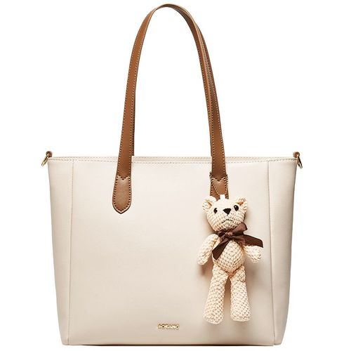 Bolso Tote Aokang de Piel de Vaca Blanco Crema