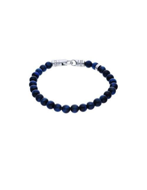 Pulsera con Aplicaciones de Acero para Caballero con Piedra de Ojo de Tigre Azul