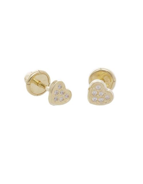 Broqueles de Corazon en Oro 10K con Zirconias PRB-98-A