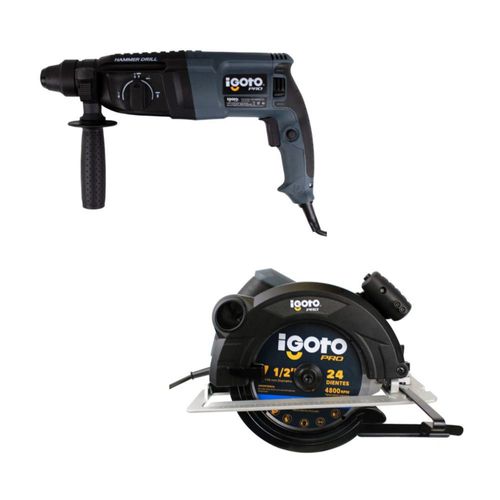 Kit Herramientas Profesional Sierra Circular 1500W y Rotomartillo SDS 800W