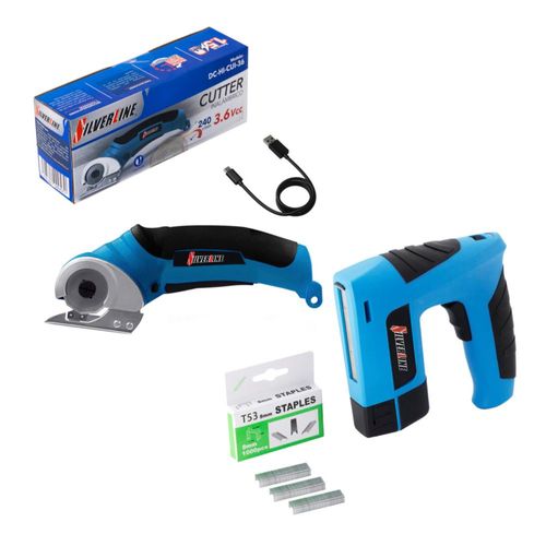 Kit de Cútter Inalámbrico 3.6V + Engrapadora Inalámbrica 3.6V Silverline Color Azul