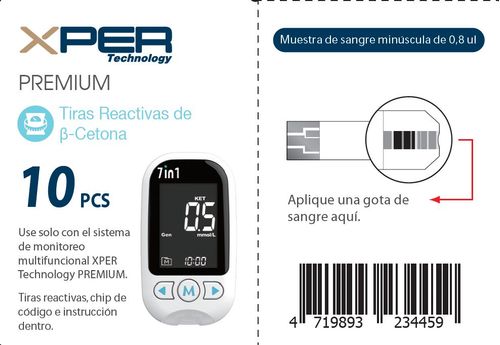 Prueba de Cetona Premium para medidor Xper 25 pruebas
