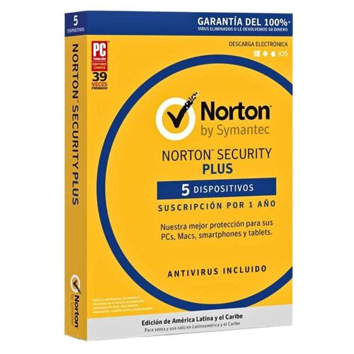 Antivirus NORTON SECURITY PLUS para 5 dispositivos por 1 año