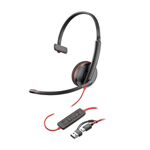 Audífonos Monoaurales USB-C Poly Blackwire 3210 + Adaptador USB-C/A