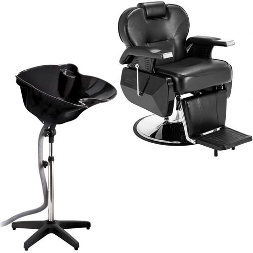 Kit Sillon Barberia Reclinable Estetica Negro Lava Cabezas Portatil Nanofort