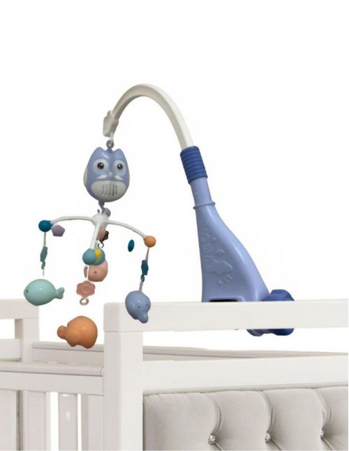 Móvil Musical para Cuna Bebé Azul con Búho y Animales Marinos, Rotación 360° y Melodías Suaves